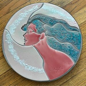 Postmodern Vintage Original Tile mosaic Woman Wall Art 1980’s Artist signed 14”